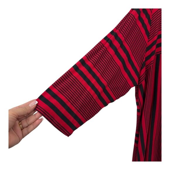 Kim Rogers Woman SZ 2X Red & Black Striped 3/4 Sleeve Tunic Top Asimetric hem - Picture 8 of 9